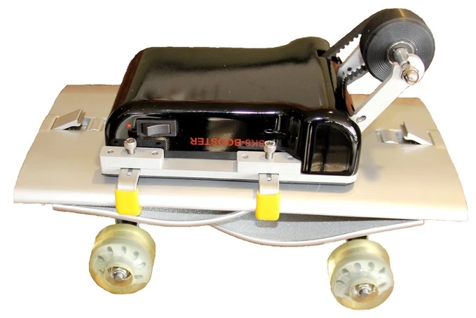 The Sk8-Booster quickly secures to the board with its clamps and bolts