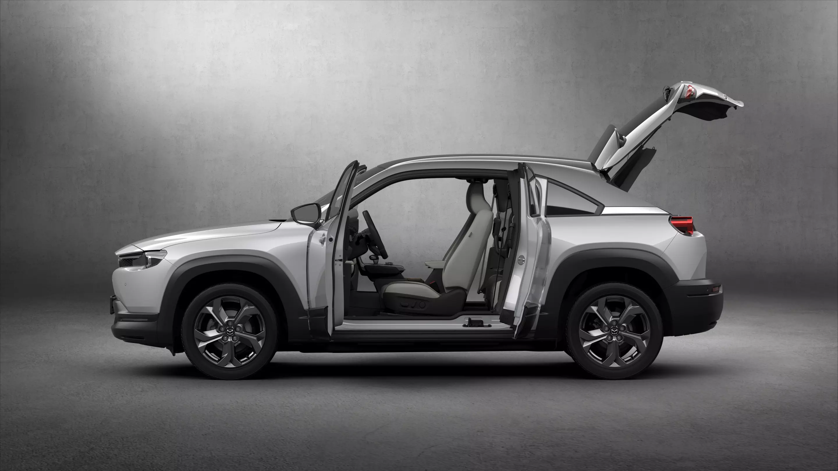 Featured prominently are the MX-30's "Freestyle doors," which work like the extra cab doors on a pickup truck
