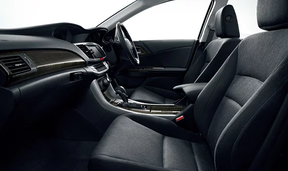 A view toward the driver's seat of a right-hand drive 2014 Accord Hybrid