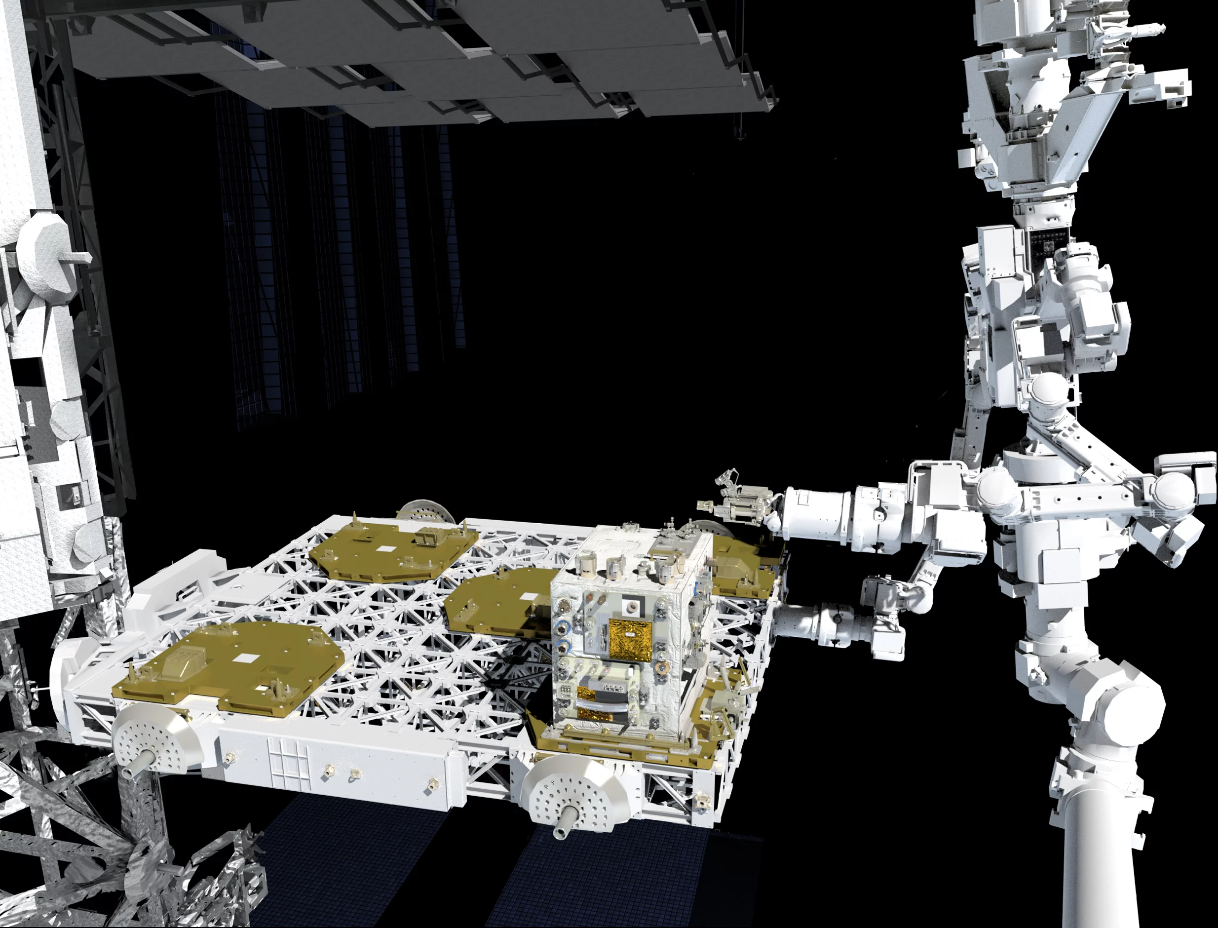 Artist's concept of Dextre and the RRM module (Image: NASA)