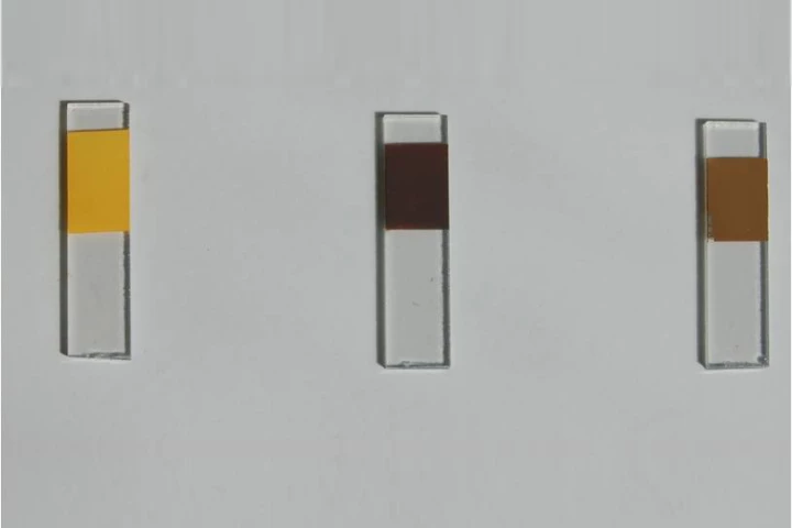 Mixtures using cadmium sulfide produced yellow paint, cadmium selenide produced dark brown, while a mixture of the two - which offered the best conversion efficiency - was light brown (Photo: ACS Nano)