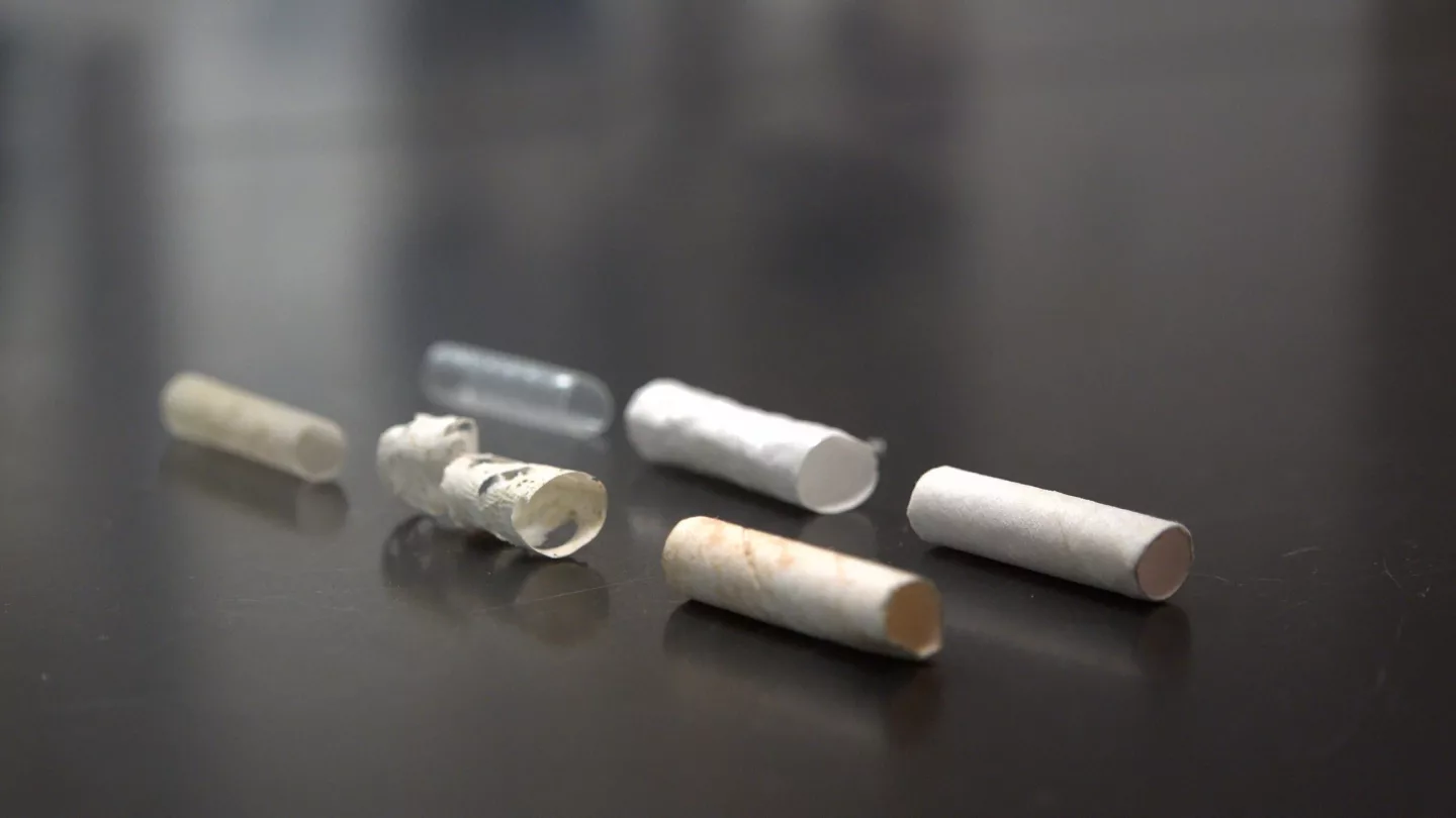 Different straw materials after their 16 weeks of being continuously exposed to seawater