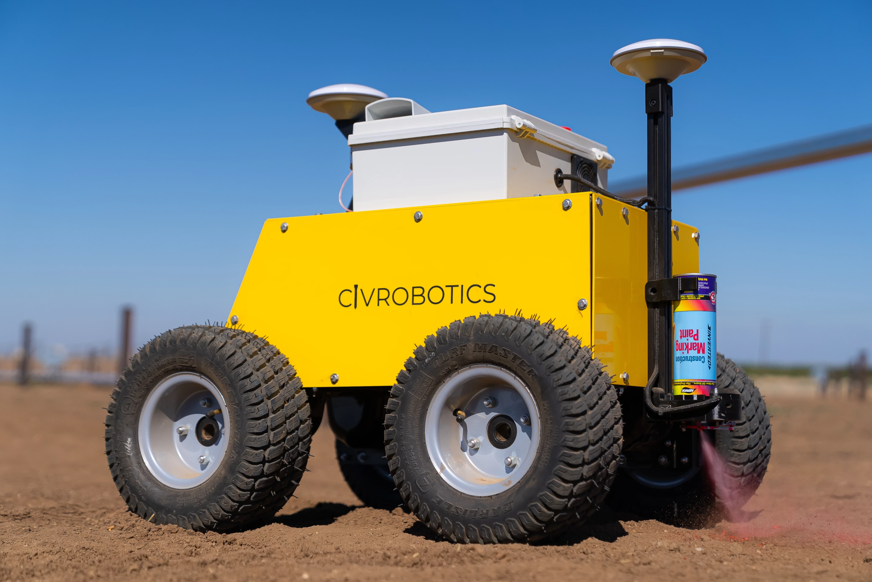 The CivDot surveying robot armed with a can of spray paint