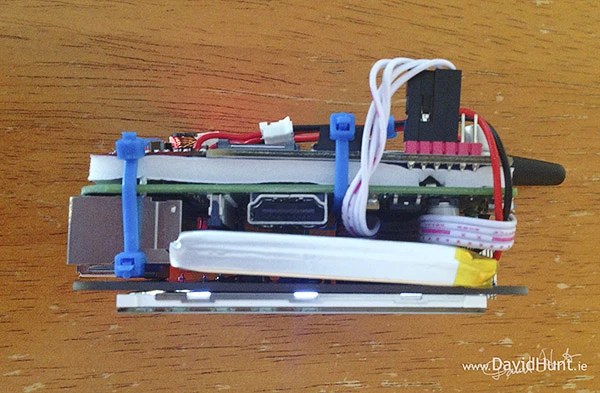 Hunt reports that installing the battery between the Pi and the touchscreen does pose a bit of a heat problem