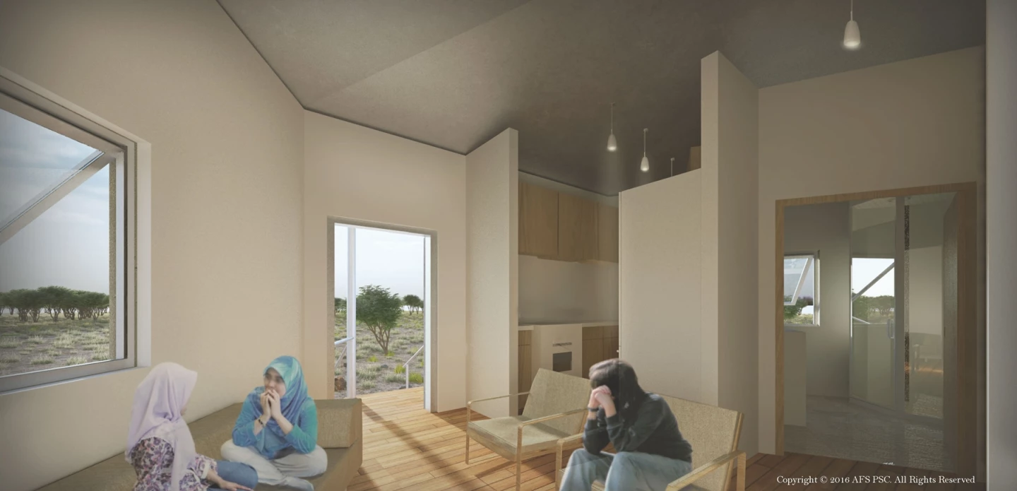 On its own, a single Hex House is described a compact two-bedroom home for small families