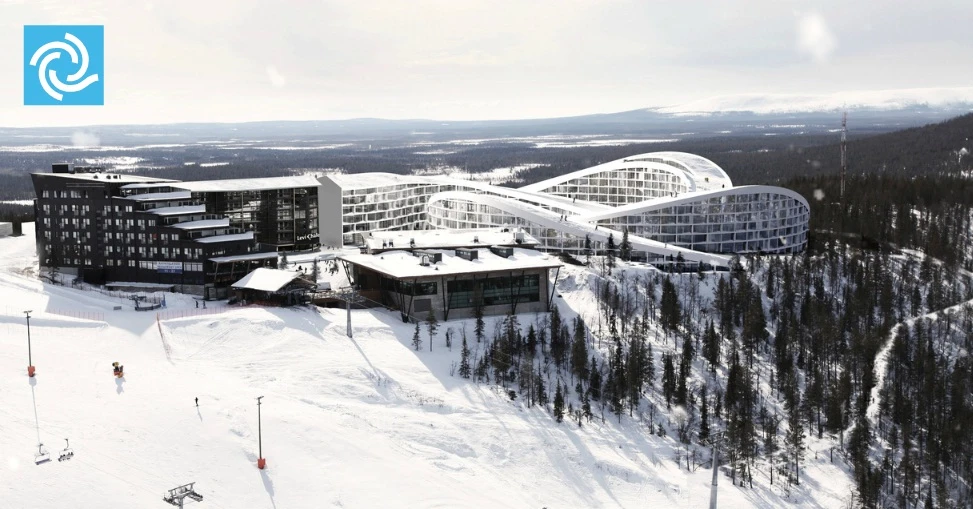 The new Koutalaki Ski Village seeks to create a new hybrid resort which integrates roof top skiing (Image: Big Architects)