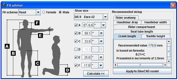 The BikeCAD Fit advisor