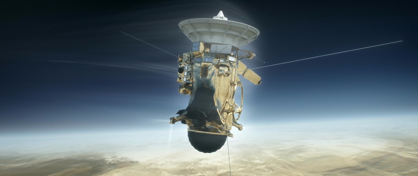 Artist's concept of Cassini entering the Saturnian atmosphere