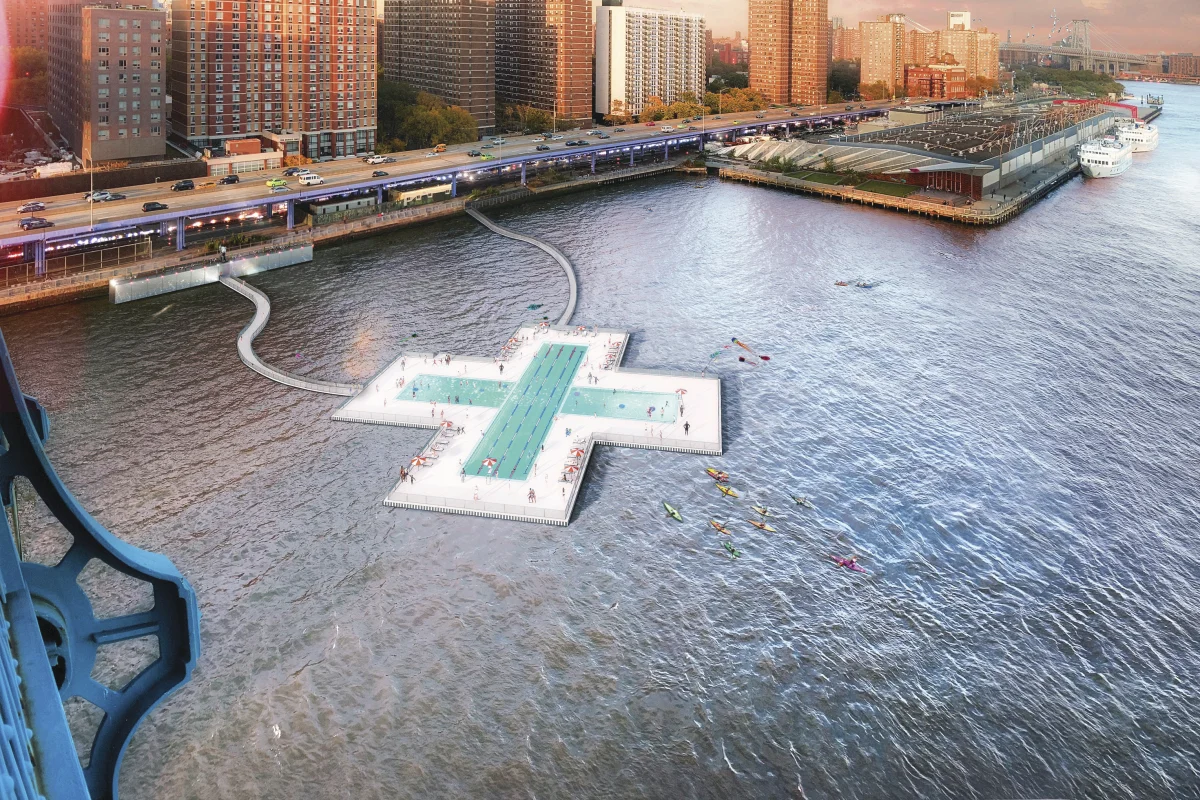 New York's floating pool project begins construction