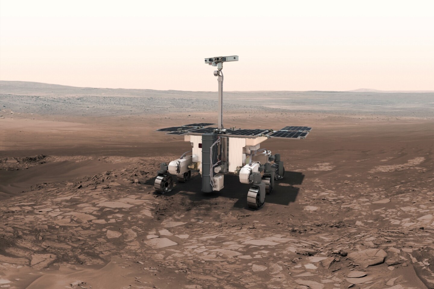 Render of the ExoMars 2020 rover on Mars