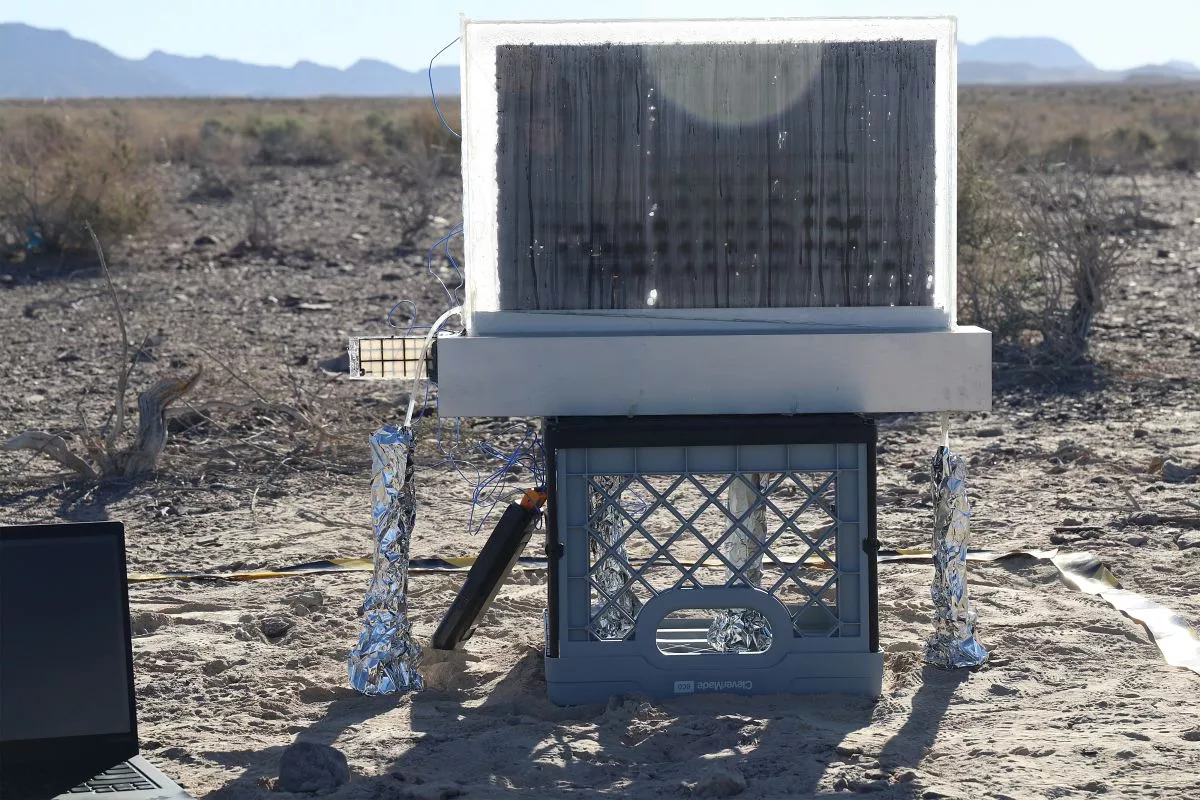 The MIT team's passive water harvester being put to the test in arid Death Valley
