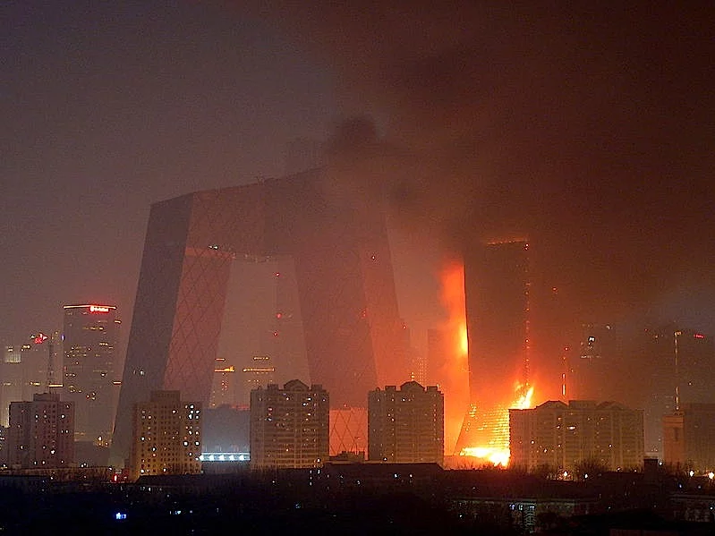 Fire guts the BTCC adjacent to CCTV headquarters, Bejing, February, 2009