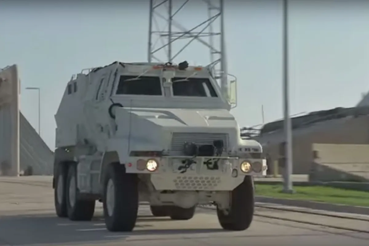 The MRAP will be used to evacuate astronauts and ground crew in the event of a launch emergency