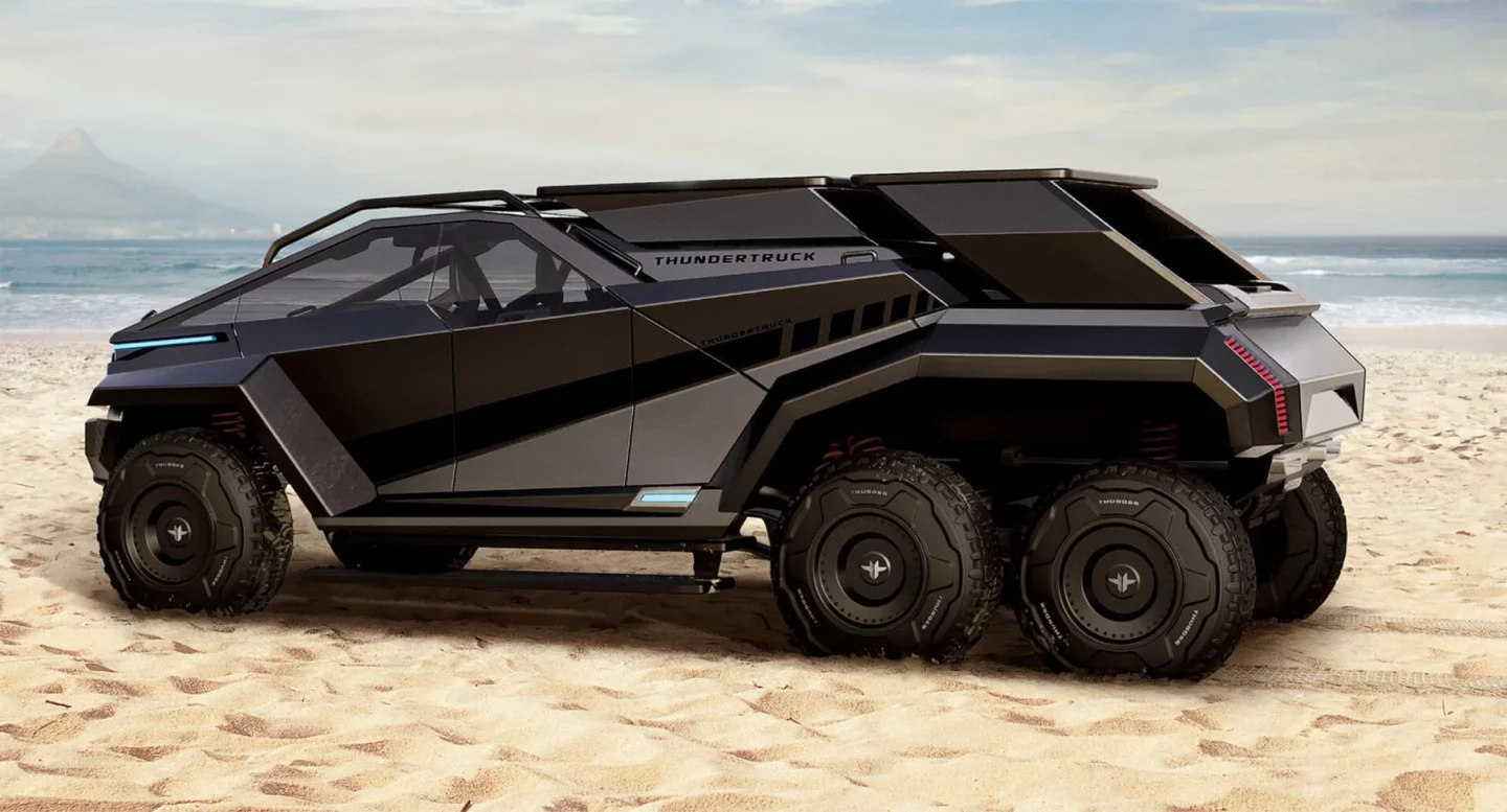 Thundertruck can be transformed into a 6-wheel-drive thanks to a self-balancing, clip-on "Range Extender"