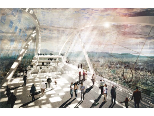 The Taiwan Tower's sky-deck, looking out over the park and Taichung City (image: STL Architects)