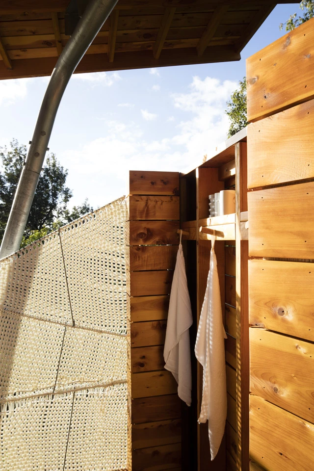 Makai outdoor pavilion features a hidden outdoor shower