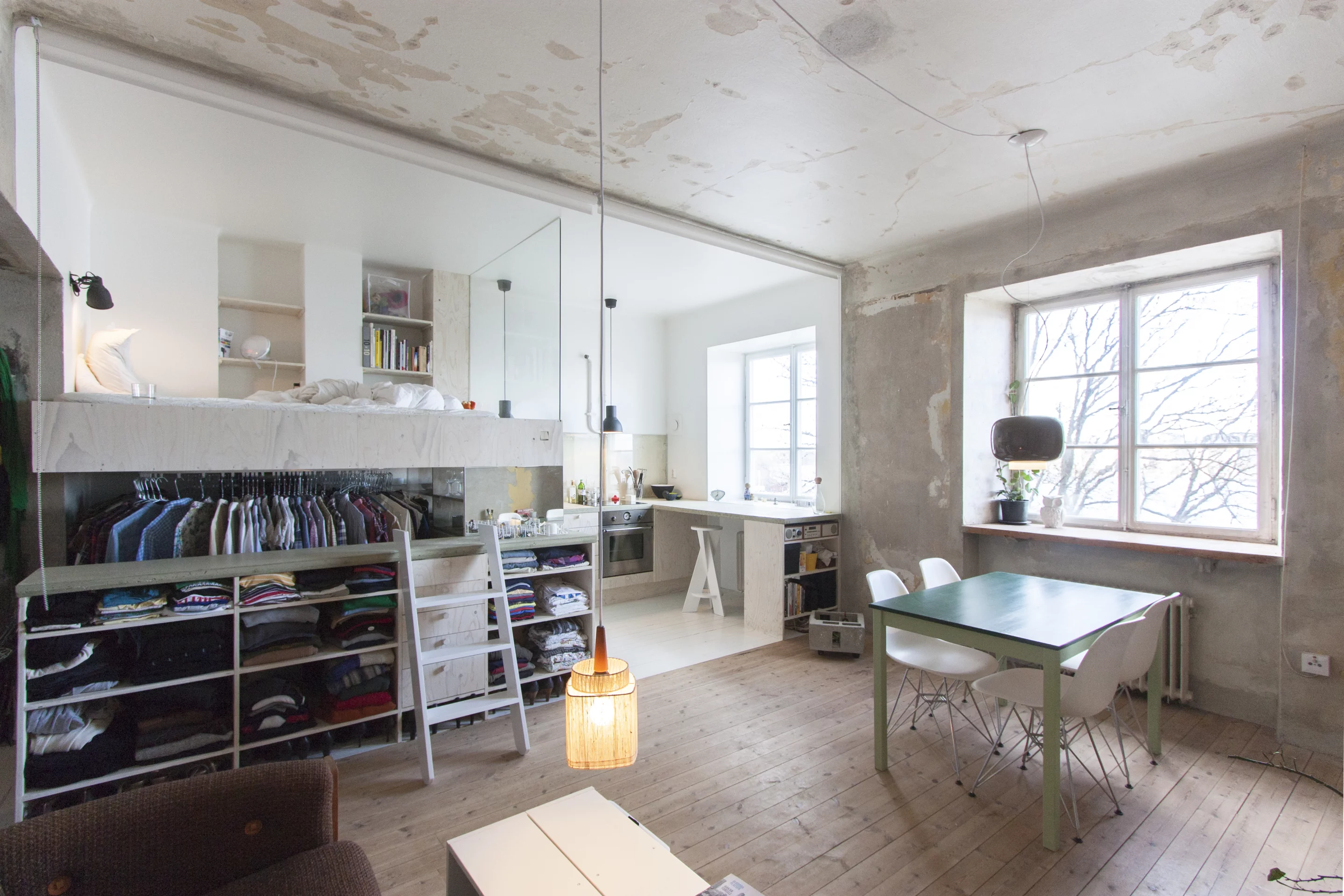 Swedish architect Karin Matz transformed an abandoned space it into a multi-purpose tiny home
