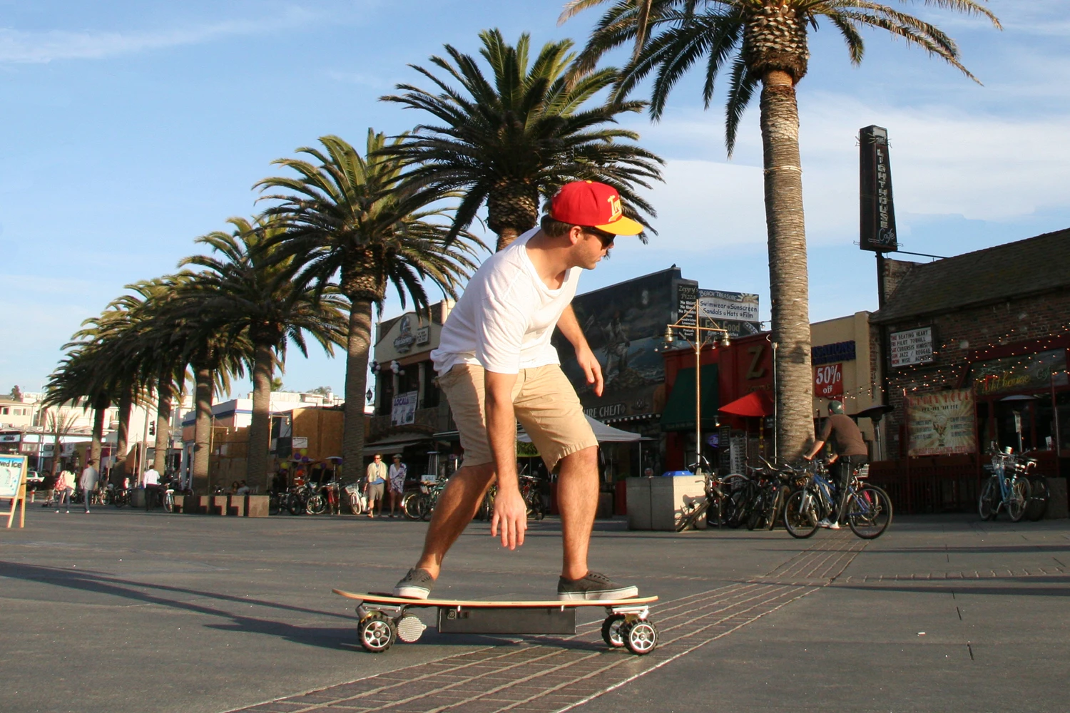 The ZBoard can ride on wet pavement but shouldn't be ridden in the rain or through puddles