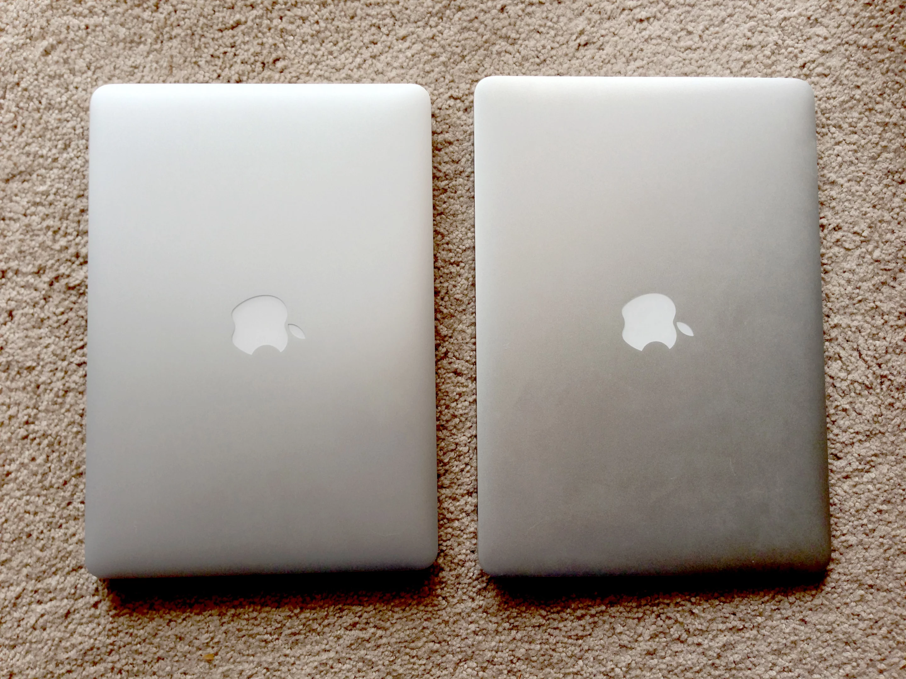 The Retina MacBook Pro (left) is a bit more compact than the 13-inch MacBook Air (right)
