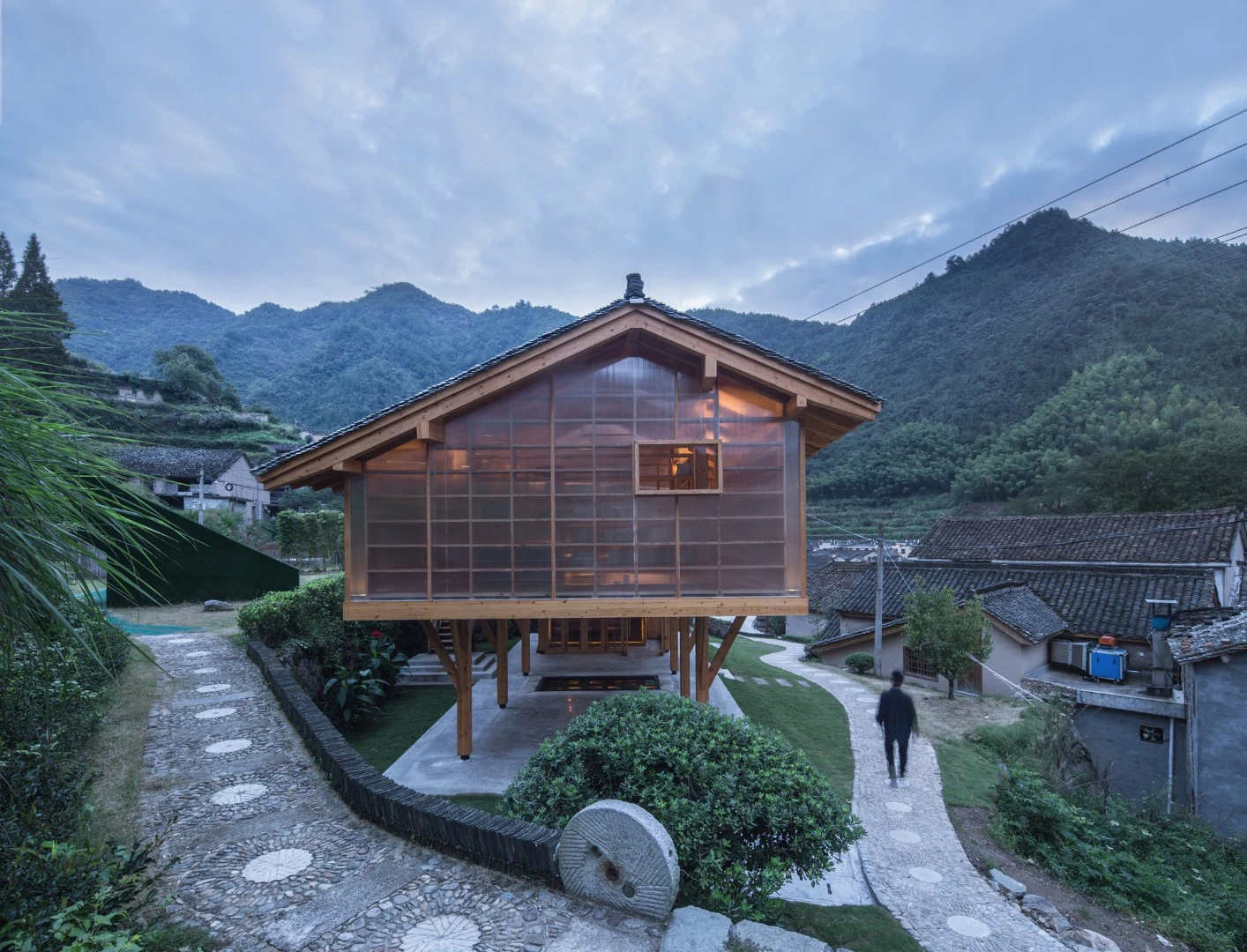 The Mountain House in Mist is clad in translucent panels that ensure lots of light permeates within