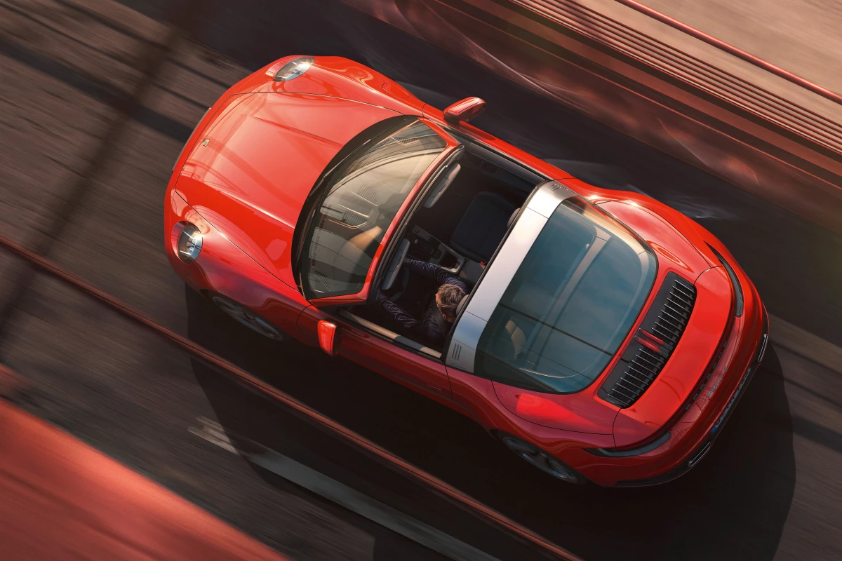 Open-top driving, Targa-style, with a big rear windshield