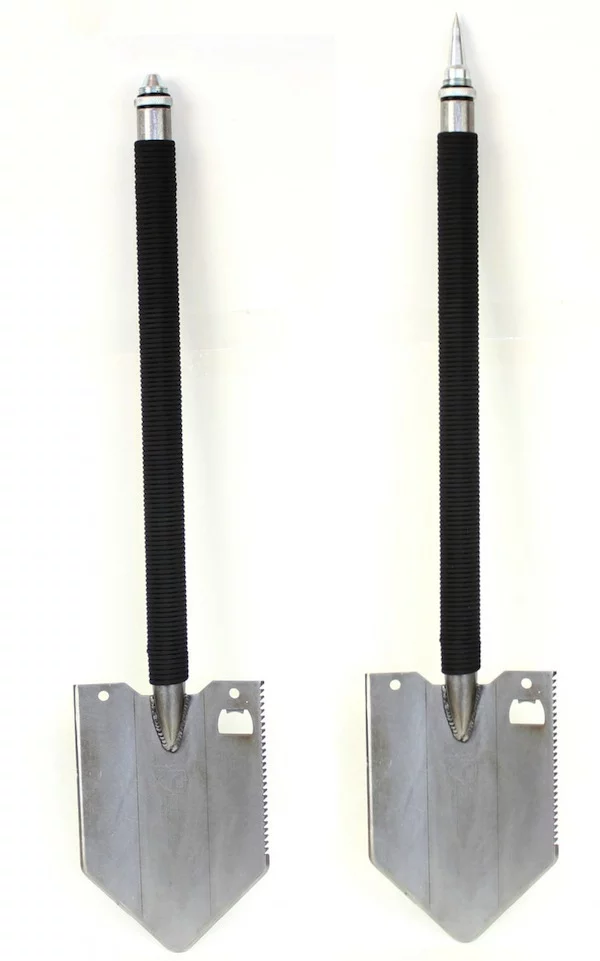 The design boasts a chromoly steel shovel head and threaded hollow steel tubular handle