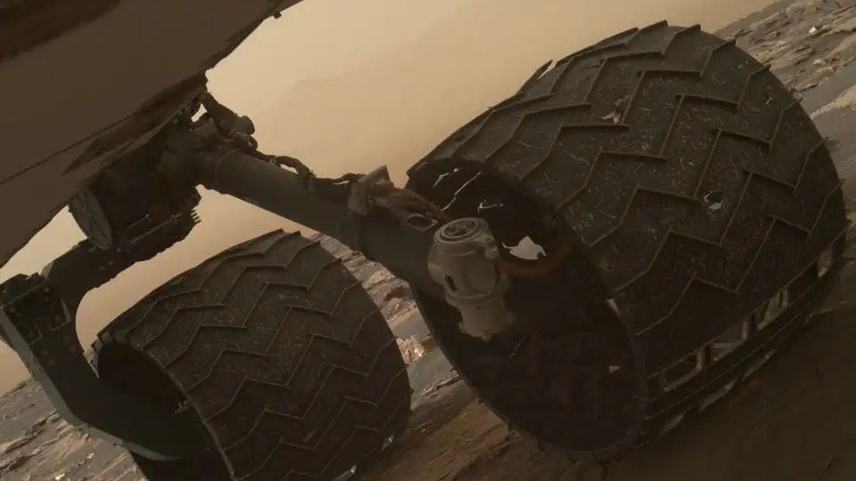 Two of the raised treads, called grousers, on the left middle wheel of NASA's Curiosity Mars rover broke during the first quarter of 2017