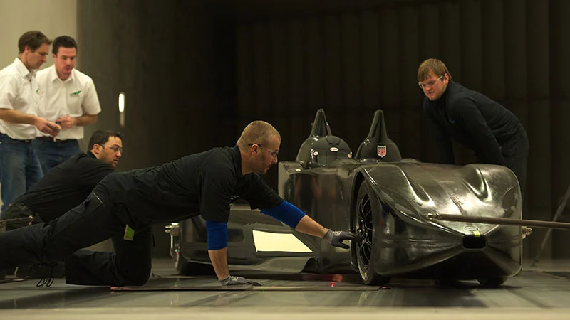 The Nissan Deltawing experimental race car in testing