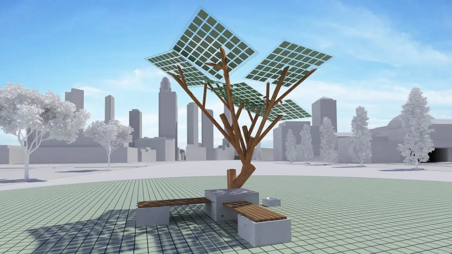 The eTrees can also be configured with benches for seating