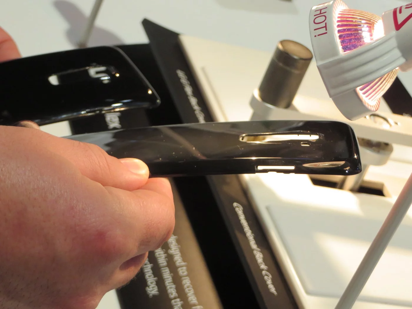 The G Flex back (left) heals in moments