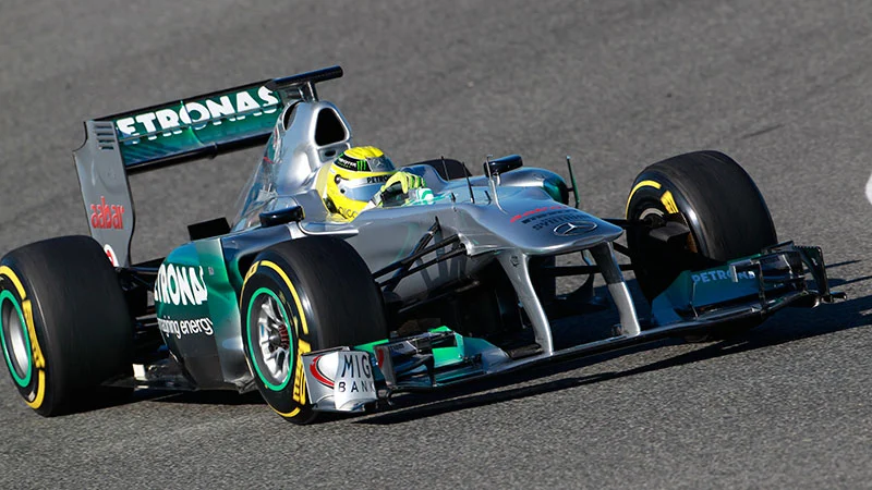 Nico Rosberg driving last year's 2011 Mercedes AMG Petronas F1 car