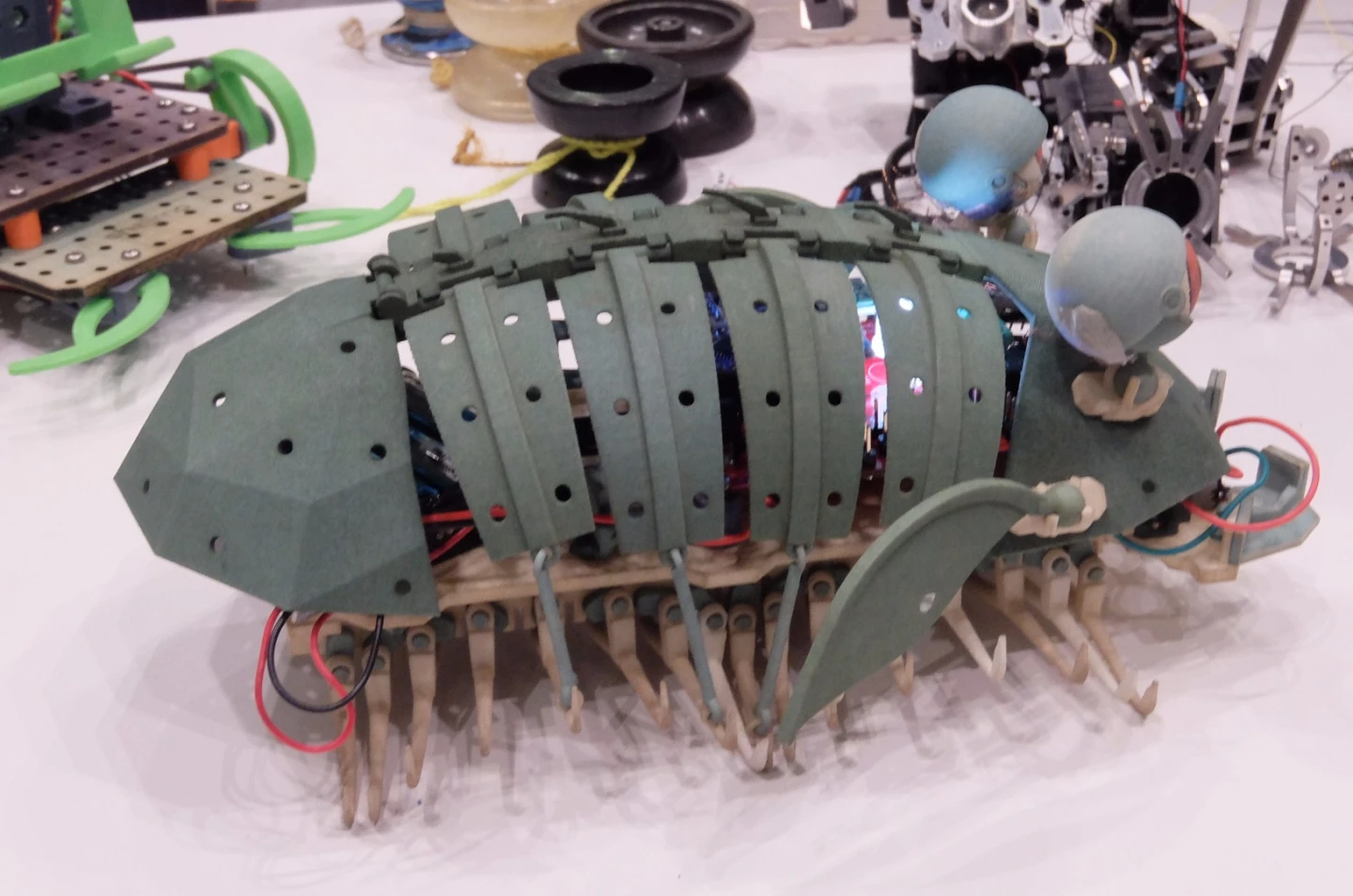This walking millipede-like robot from Shellmo.org is an open source robot platform for hobby and educational use