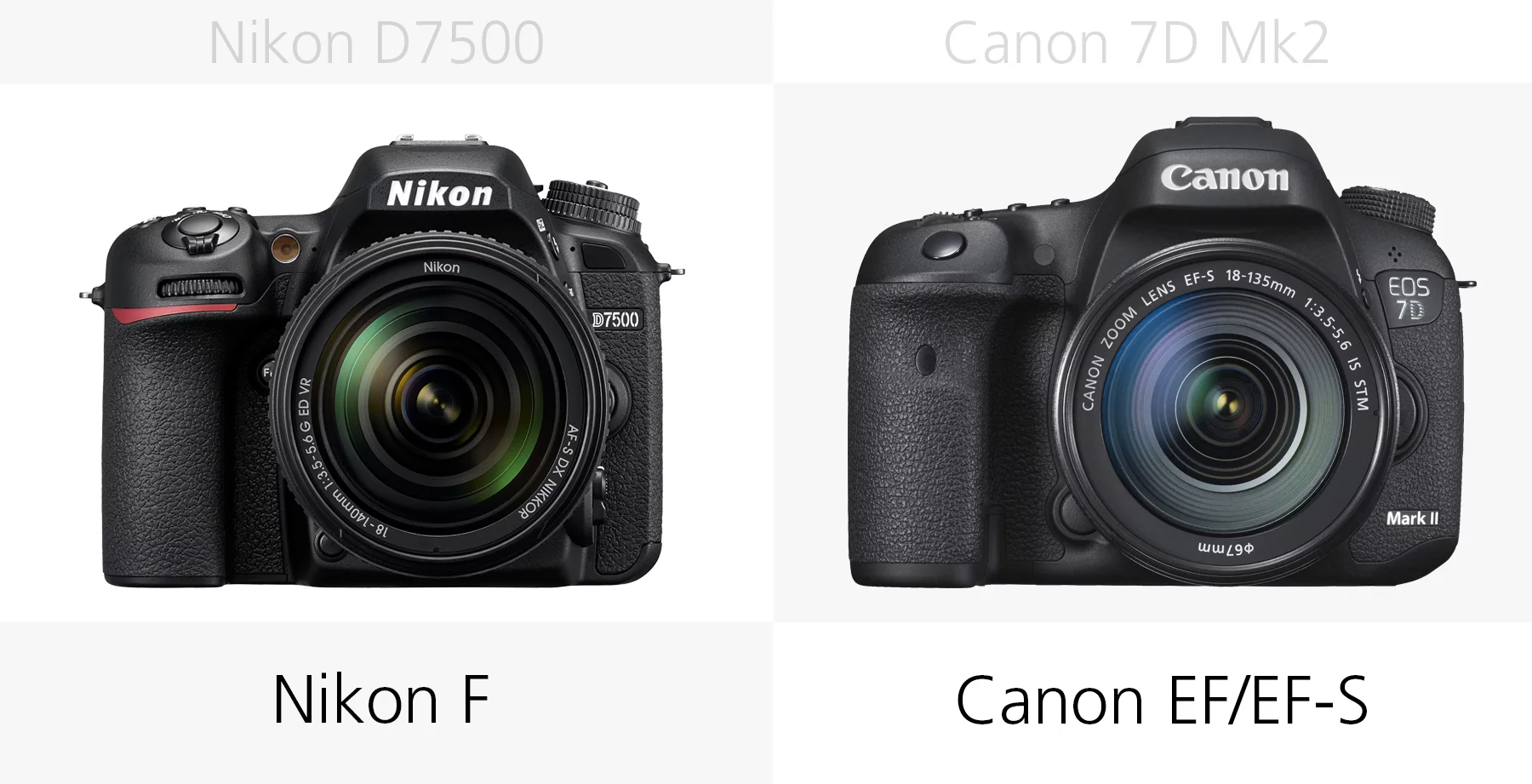 The lens mounts of the Nikon D7500 and Canon 7D Mark II compared