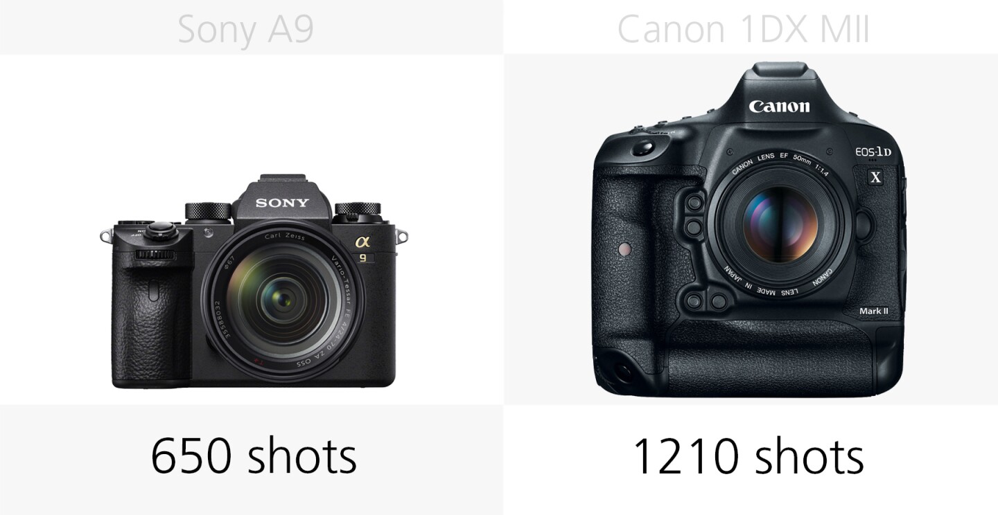 Comparing the battery life of the Sony A9 and Canon 1DX Mark II