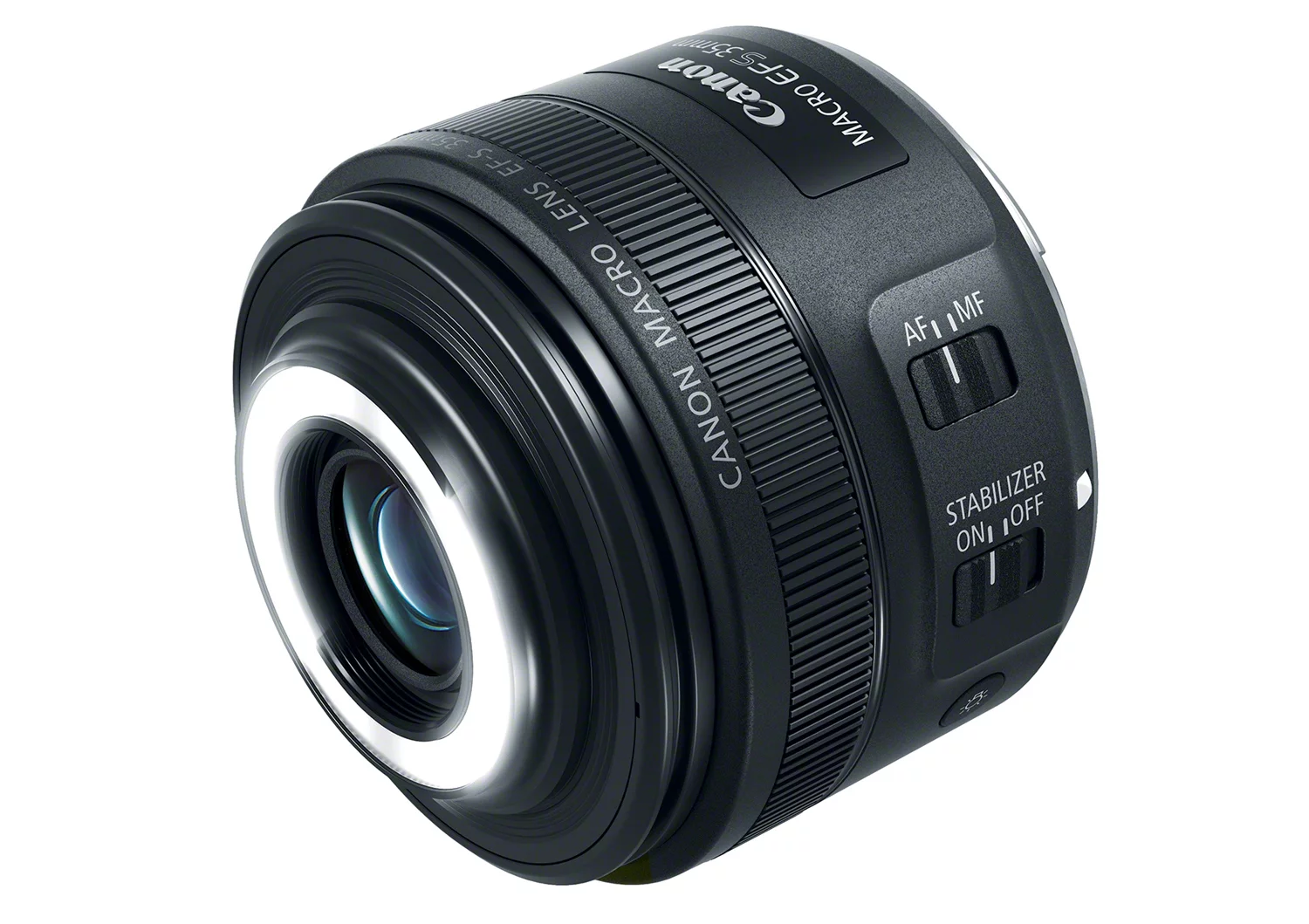 The two lights on the front of the Canon EF-S 35-mm F2.8 Macro IS STM can be controlled independantly