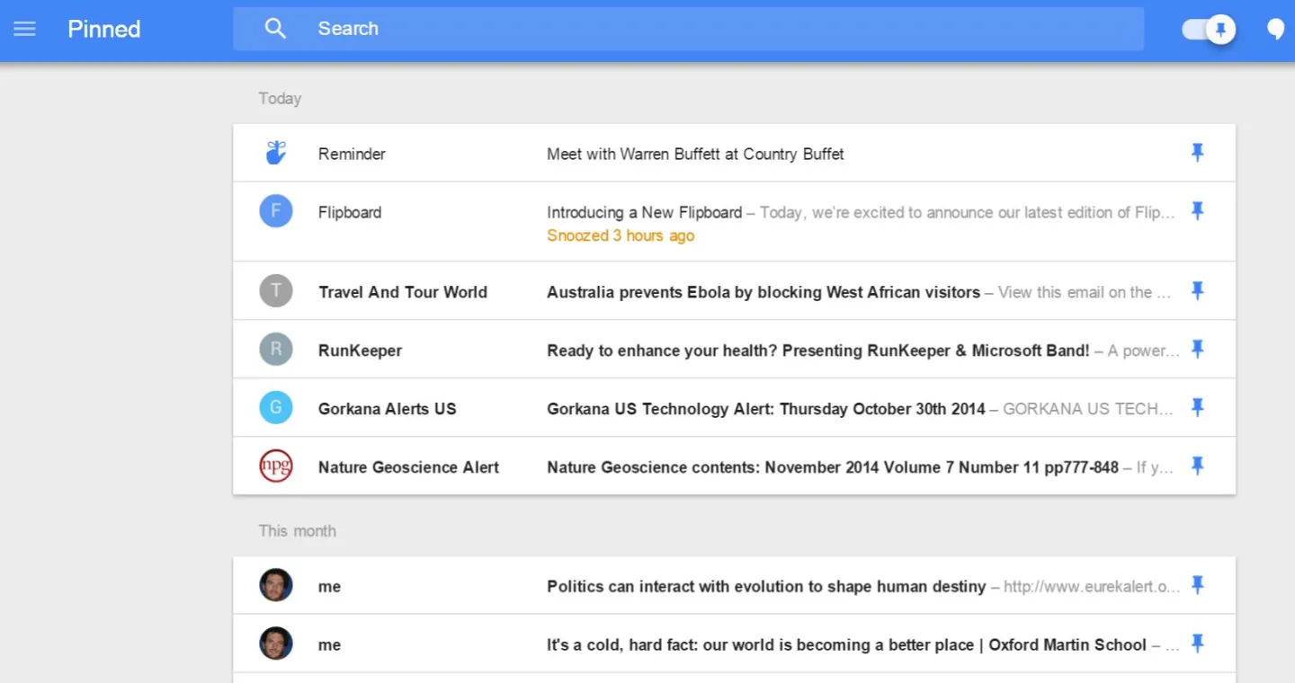 Pinned messages have replaced "starring" emails