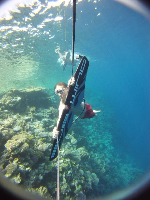 The Subwing is a device that is towed behind a boat, allowing the rider to "fly" underwater