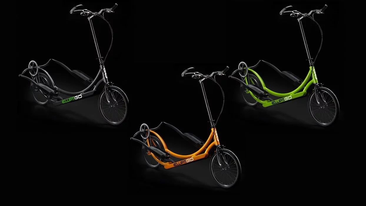The ElliptoGO 3C elliptical bike is available in three colors