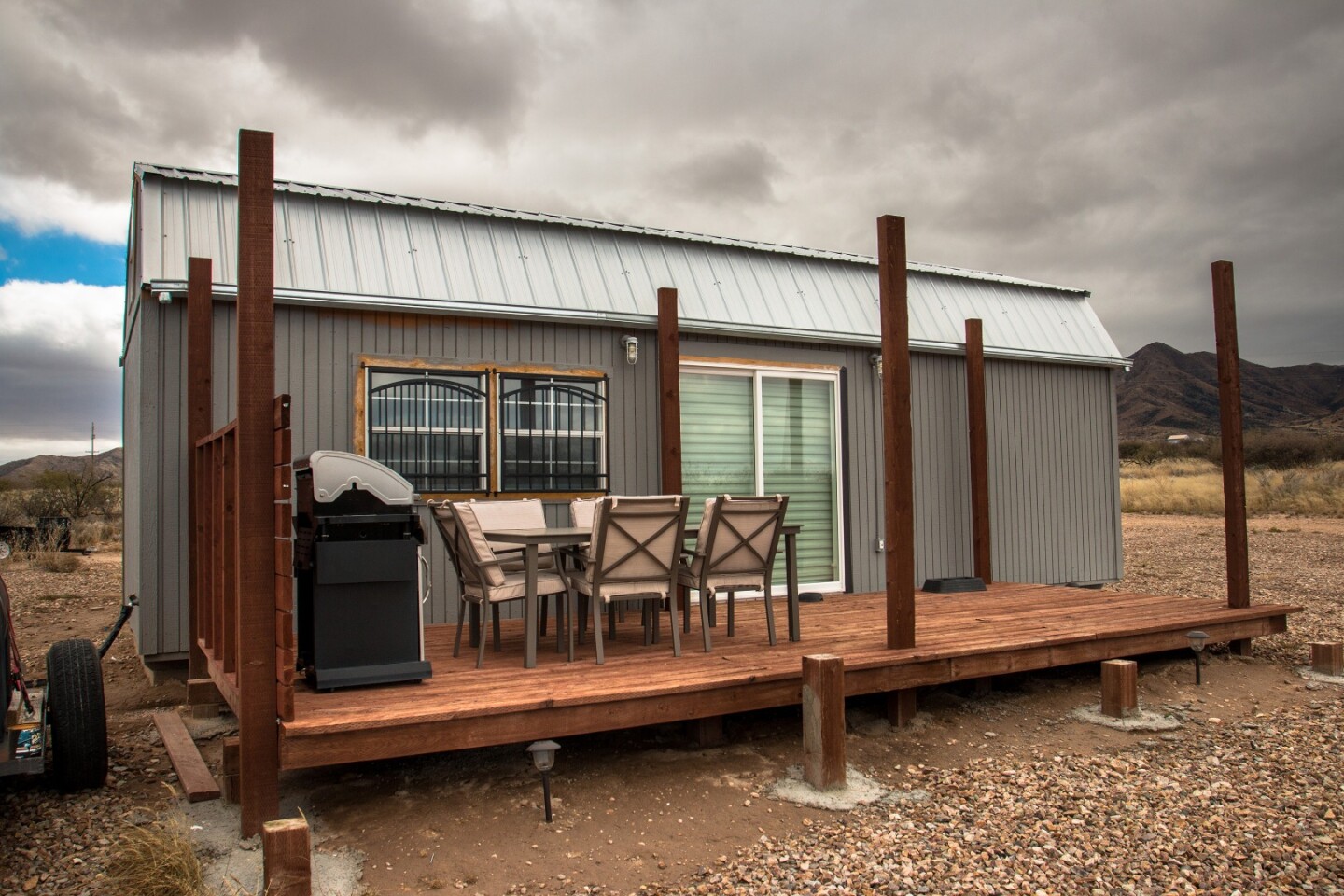 The front of the original 340sq ft barn turned tiny home. He's still building out a gazeebo.