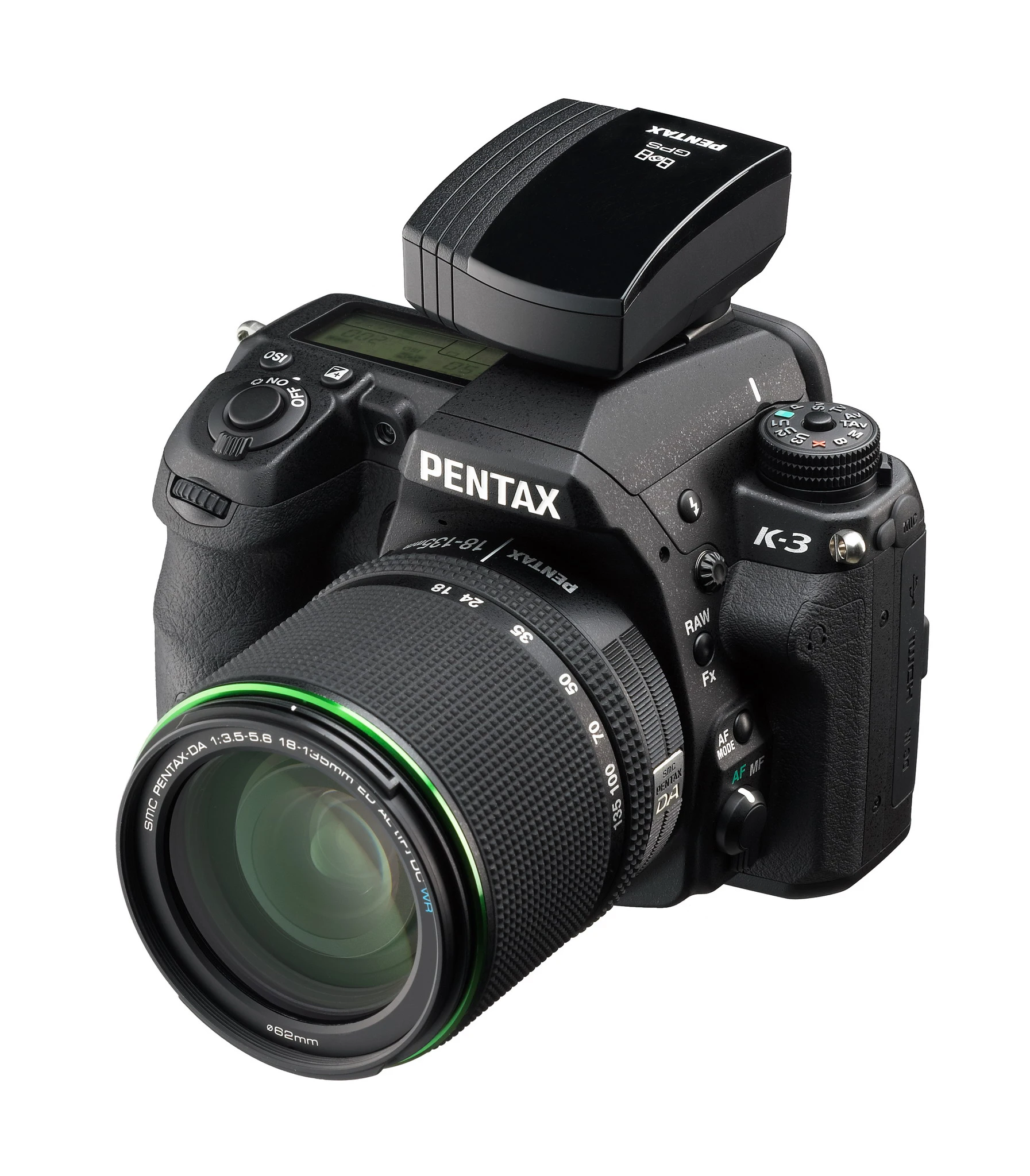 The K-3 with a GPS unit in the hot shoe mount