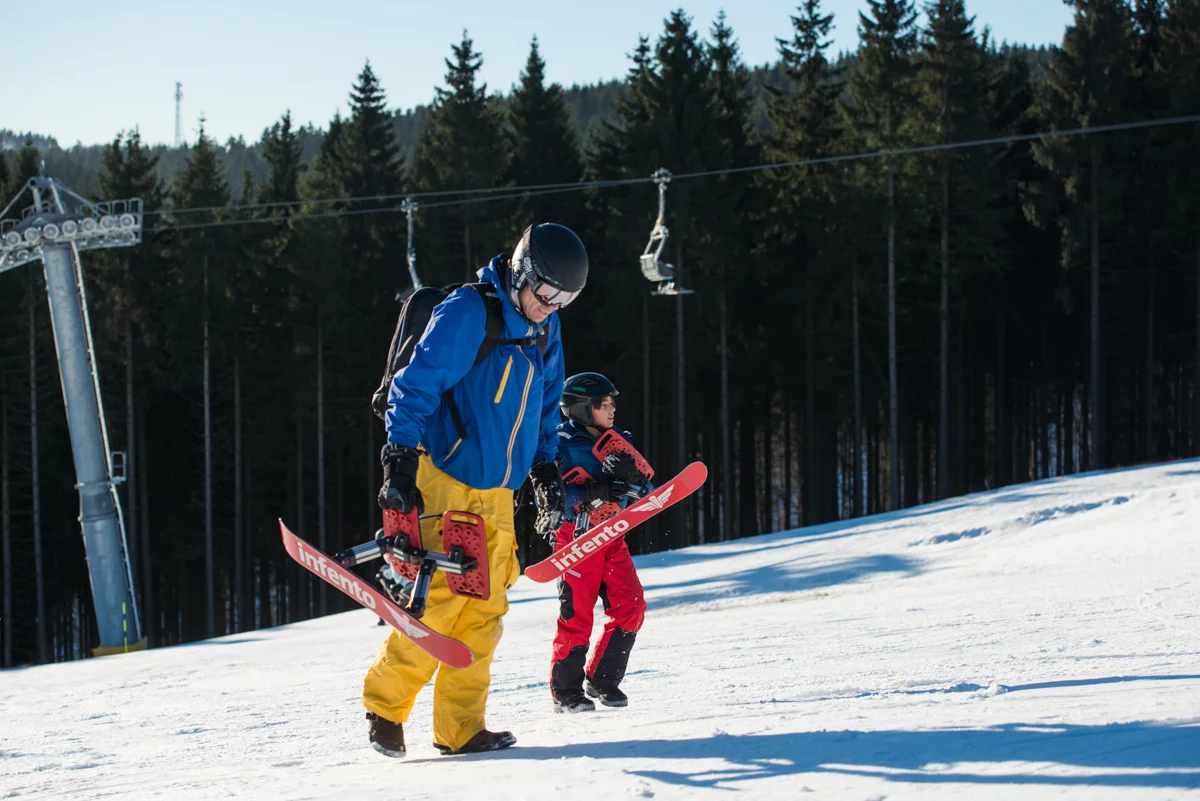 You'll want to check your local ski resort rules before hiking up and Skibocking down