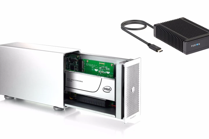 Thunder3 PCIe SSD from Akitio (left) and Fusion Thunderbolt 3 PCIe Flash Drive from Sonnet Technologies (right)