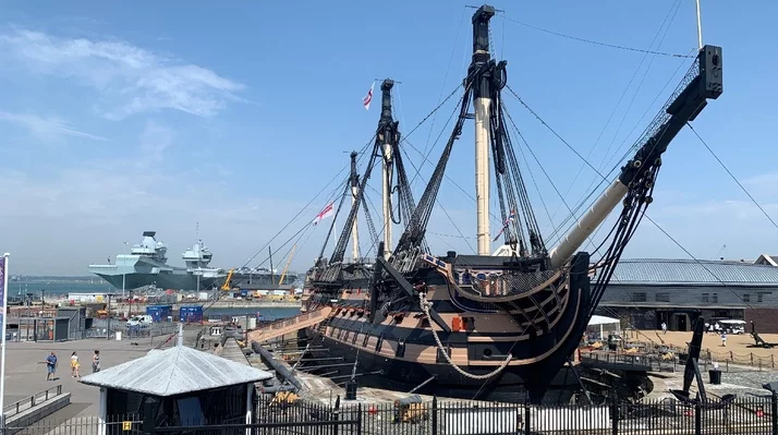 HMS Victory now rests on new supports installed as part of a major renovation project
