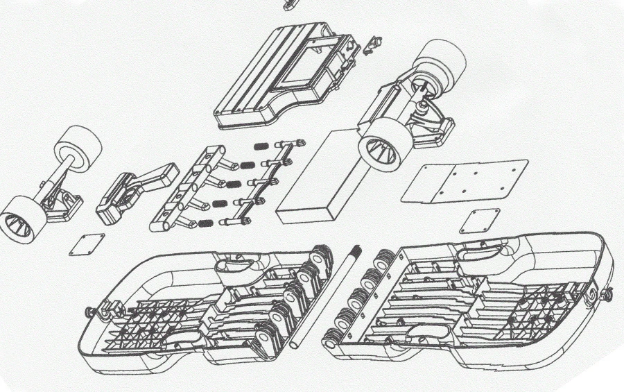 The board is controlled by a rechargeable wireless hand controller