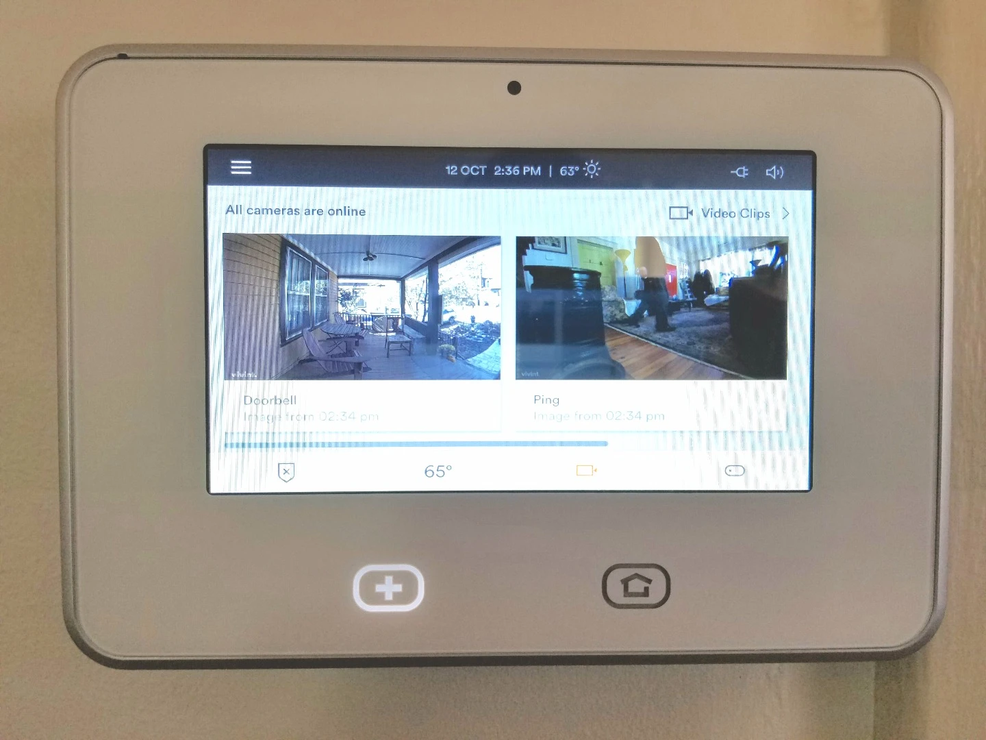 The Vivint control panel can be used to monitor connected cameras and speak to someone at the door through the smart doorbell