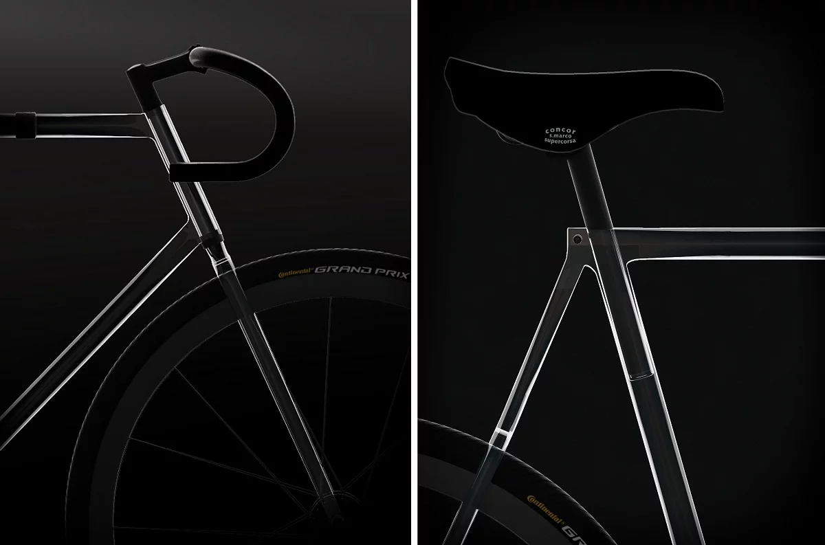 A close-up view of the handlebars and saddle of Clarity Bike, which features strong, straight lines