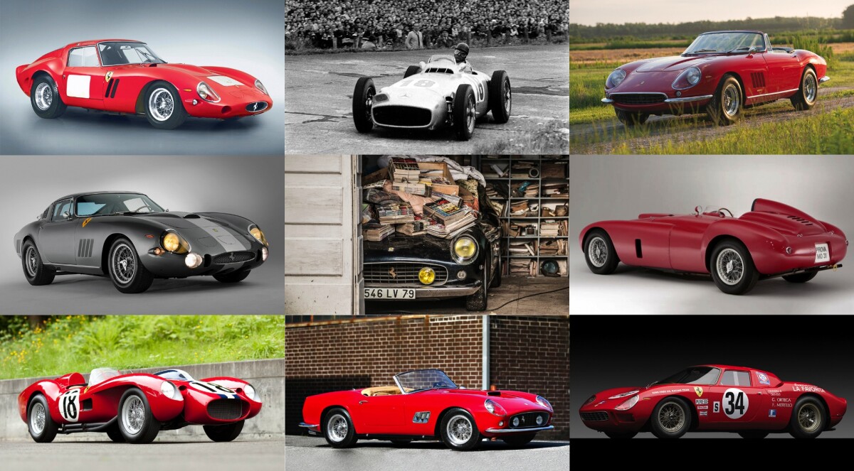 The nine cars pictured above achieved the remarkable feat of selling with an eight figure price tag. They are the nine most expensive cars ever sold: a 1962 model of the fabled Ferrari 250 GTO ($38,115,000 at Pebble Beach, 2014) is one of just 39 made and the only one to reach auction, Juan Manuel Fangio's 1954 World F1-title-winning Mercedes-Benz W196R ($29,598,265 at Goodwood, 2013), a near perfect 1967 Ferrari 275 GTB/4 S N.A.R.T. Spider ($27,500,000 at Pebble Beach, 2013), a 1964 Ferrari 275 GTB/C Speciale ($26,400,000 at Pebble Beach, 2014), the barnfind 1961 Ferrari 250 GT Spyder California SWB ($18,465,733 at Retromobile, Paris 2015), a 1954 Ferrari 375 Plus Spyder ($18,315,361 at Goodwood, 2013), a 1957 Ferrari 250 Testa Rossa ($16,390,000 at Pebble Beach 2011), a 1961 Ferrari 250 GT Spyder California SWB ($15,180,000 at Pebble Beach 2014), and a 1964 Ferrari 250 LM ($14,300,000 at New York 2013).
