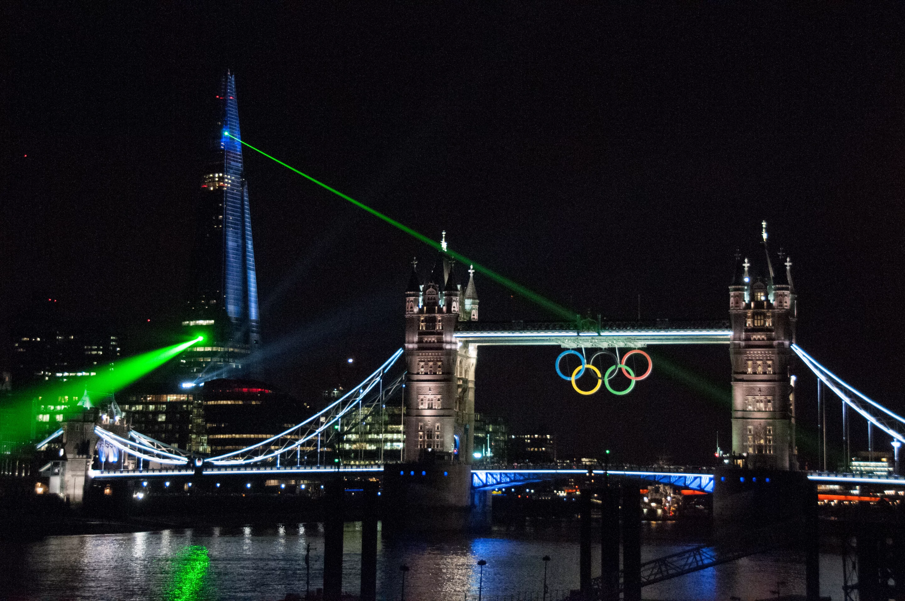 A dozen emerald-green laser beams emanated from the Shard to pick out iconic landmarks including the London Eye, St. Paul's Cathedral and Tower Bridge (Photo: Chris Eason)