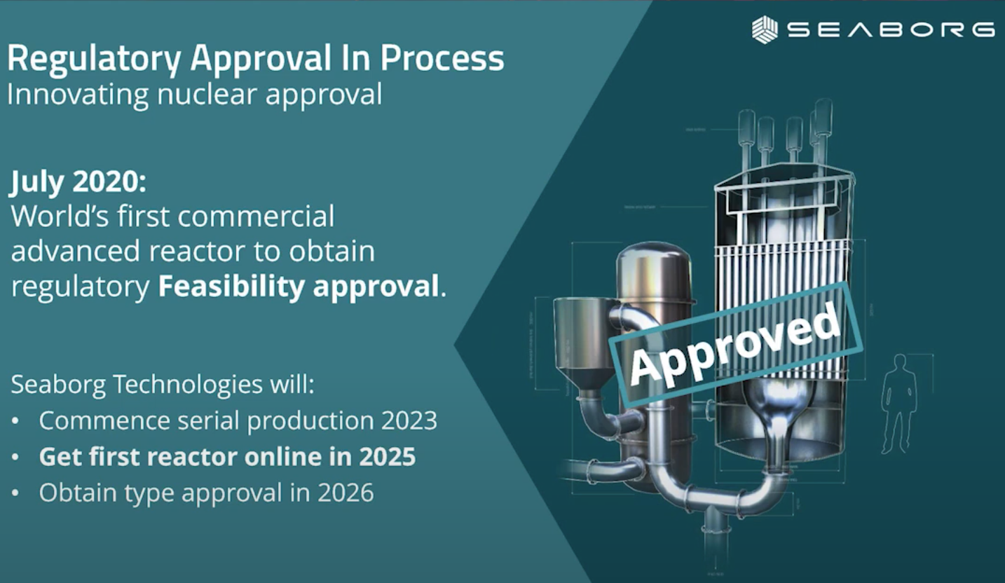 Seaborg engaged nuclear industry regulators early on, with a view to mass production and global deployment at a very rapid timescale