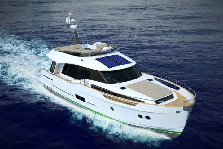 The Greenline 48 that débuted at the Dusseldorf Boat Show